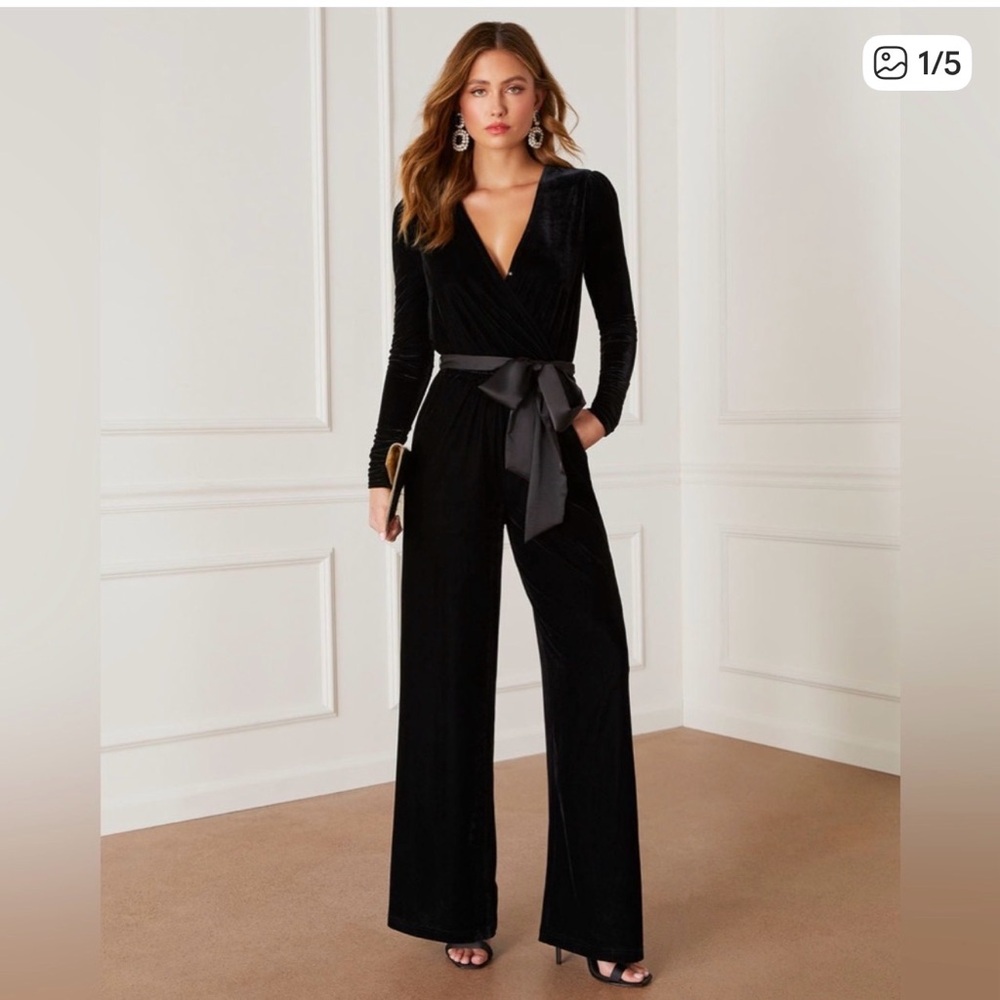Love One Another Black Velvet Jumpsuit with Sash